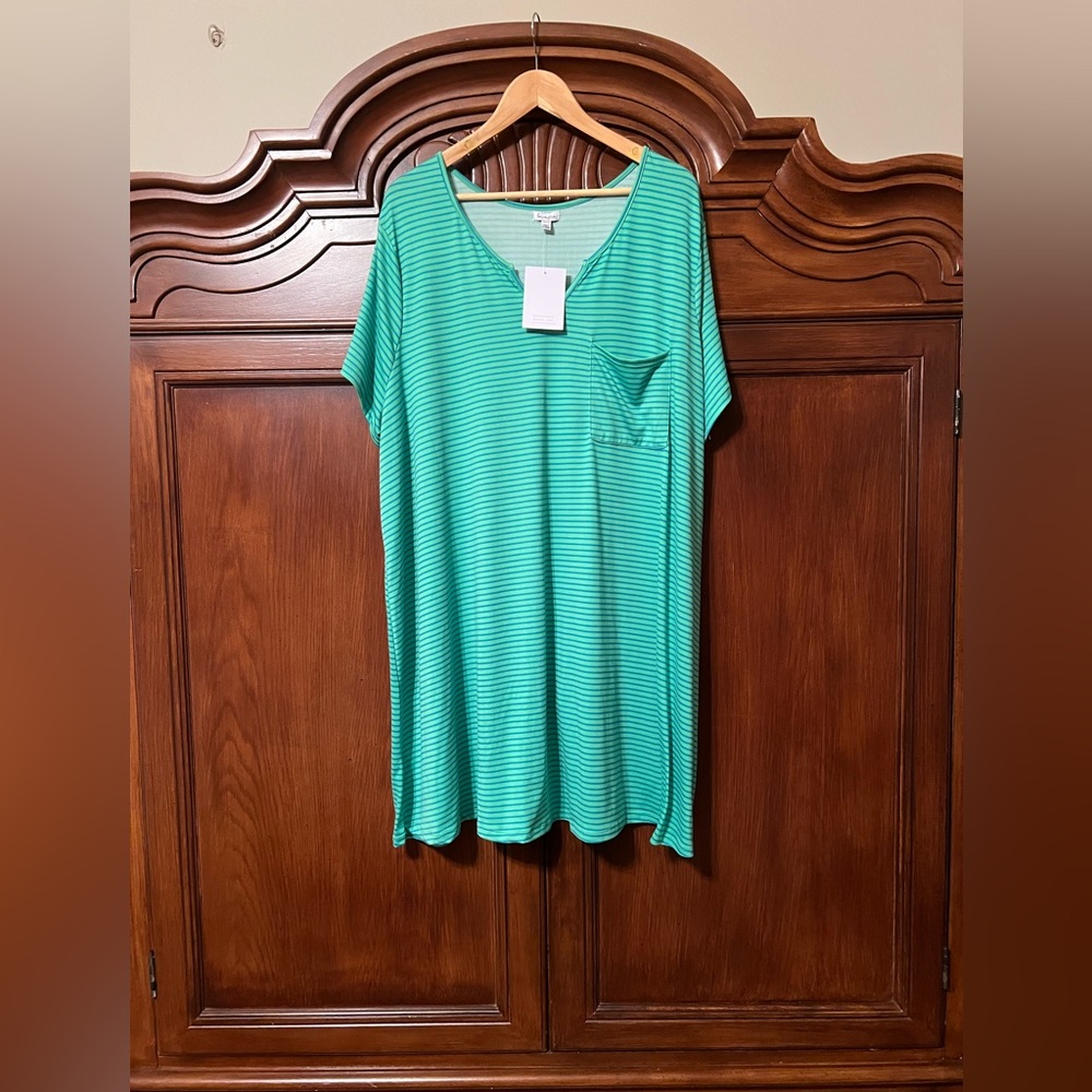 Love Fire thin stripes fall across this short-sleeved tshirt dress 3X Pink Blue